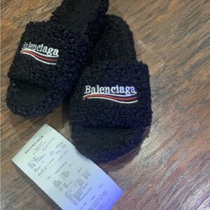 Balenciaga fluffy slides